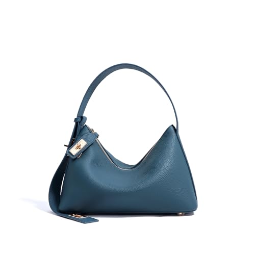 NNIFFQG Bolso de hombro de cuero genuino para mujer, bolso de hombro tipo sobre con asa, bolso tipo sobre con cremallera, elegante, versátil y multifuncional (Blue)