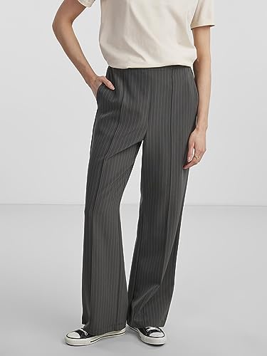 Pieces Pcbozzy Hw Wide Striped Pants Noos Bc, Pantaloni Donna, Grigio (Magnet), Xl - 3