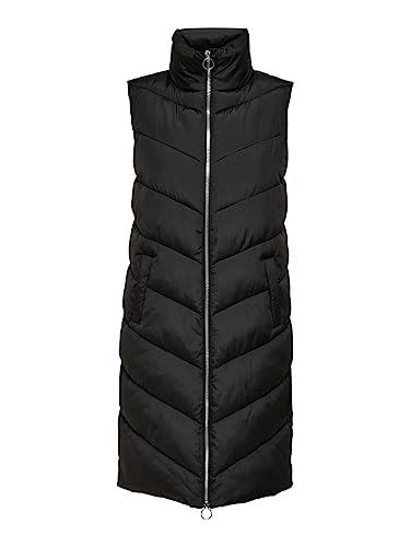 JDY Finno New Noos-Abrigo Largo Acolchado Chaleco, Negro/Detalles: Cremallera Plateada, M para Mujer