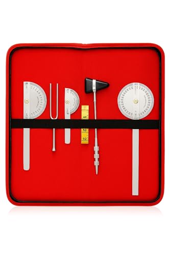 Medical Grade Stainless Steel Goniometer Set, 3 Piece Professional Kit with Hammer and Measuring Tape, Medical Measurement Tools