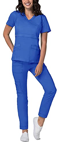 Up To 40% OFF Adar Active Classic Scrub Set for Women - Crossover Top and Multi Pocket Pants - 3500 - Royal Blue - 3X