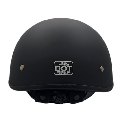 Image of Vega Helmets Warrior Motorcycle Half Helmet with Sunshield for Men & Women, Adjustable Size Dial DOT Half Face Skull Cap for Bike Cruiser Chopper Moped Scooter ATV (Large, Matte Black)