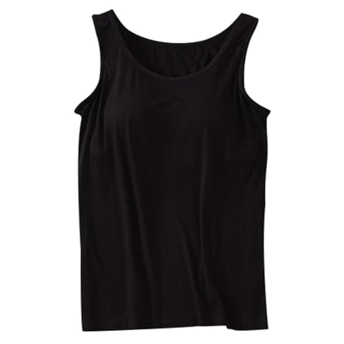 Tanks with Built in Bra for Teens Camisole Spaghetti Strap Workout Yoga Shirts Basic Padded Tank Tops Summer Clothes Black