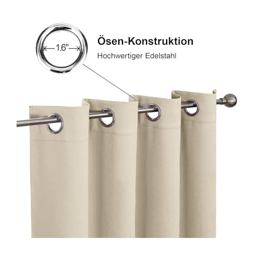 CUCRAF Verdunklungsvorhänge Thermovorhang Kälteschutz 2er Set H290 x B140cm Vorhänge mit Ösen Hellbeige Vorhang Blickdicht Weich und… – Ansicht 3