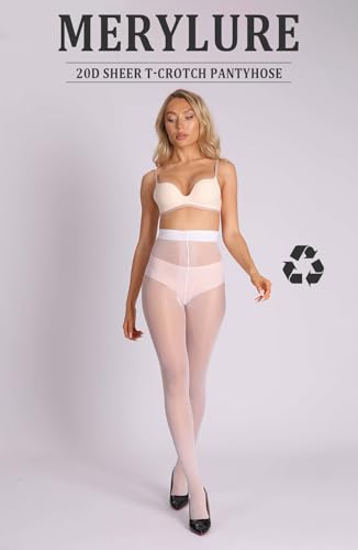Image of MERYLURE 20D Sheer Black Tights for Women, T-Crotch Ultra Thin Pantyhose High Waist Stockings Reinforced Toes 2 Pairs