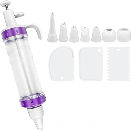 11Pcs Dessert Decorating Syringe Set, Dessert Decorator Plus Icing Dispenser Cupcake Filling Injector Set, Cupcake Frosting Filling Injector Dessert Cream Piping Syringe Kits with Nozzles and Scrapers