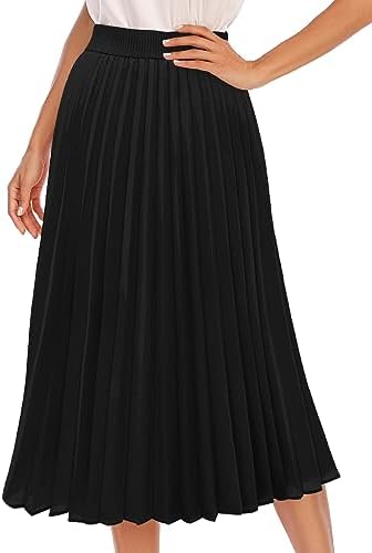 DRESSTELLS Pleated Midi Skirts for Women Long Aline Elastic High ...