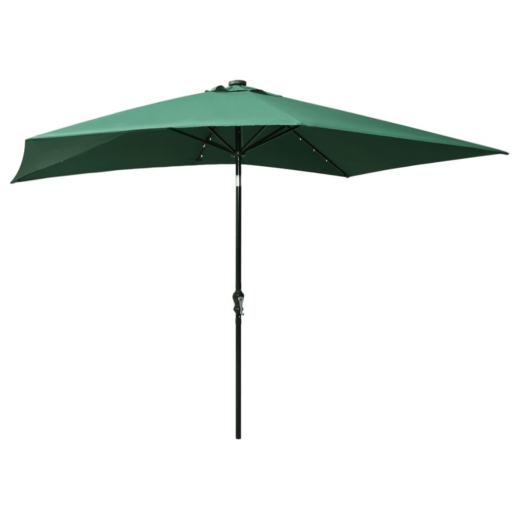 Ombrellone da giardino rettangolare da 2 x 3 m, con manovella e funzione di piegatura, con robusto palo in acciaio e luce ambientale, per terrazza, balcone, giardino, azzurro