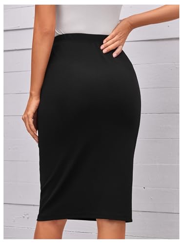 WDIRARA Women's Elastic High Waist Knee Length Skirt Stretch Pencil Skirts2