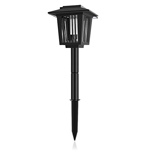 Flexzion Solar Bug Zapper, Solar Powered Insect Killer Mosquito Fly Trap Portable Bug Lantern Lamp w/LED UV Light Electrified Grid for Outdoor Patio Garden Backyard Porch Lawn Landscape Path Lighting