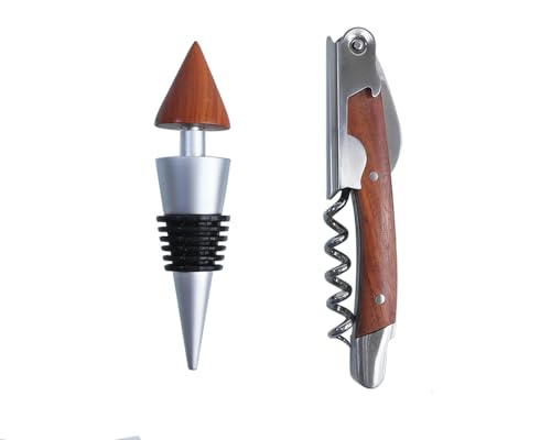 Lutong Bottle Stopper + Wine Opener - Professional Corkscrews for Wine Bottles w/Foil Cutter and Cap Remover - Manual Wine Key for Servers, Waiters, Bartenders and Home Use
