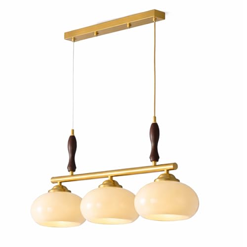 Pendant Lights Kitchen Island, 3/4 Light Modern Milk Glass Globe Linear Chandelier, Gold Dining Room Light Fixture for Dining Table & Kitchen Lighting (Beige,3 Lights)