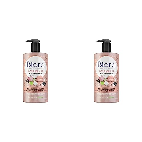 Biore Rosenquarz + Aktivkohle Waschgel - Porenreinigend - Für normale und fettige Haut - Für die tägliche Anwendung, 2er Pack(1 x 200 ml)