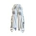 Girls Fashion 𝐘2K Active Cargo Trousers with Pockets Casual Overalls Elastic High Waist Wide Leg (White, 11-12 Years)