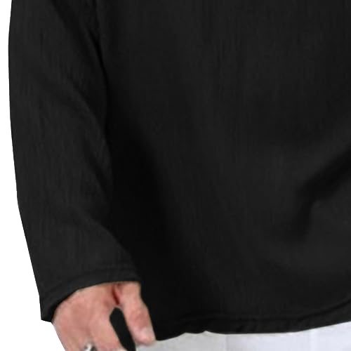 Maiyifu-GJ Men's Casual V-Neck Long Sleeve Shirt Solid Color Fashion Sweatshirt Athletic Flax Shirt3