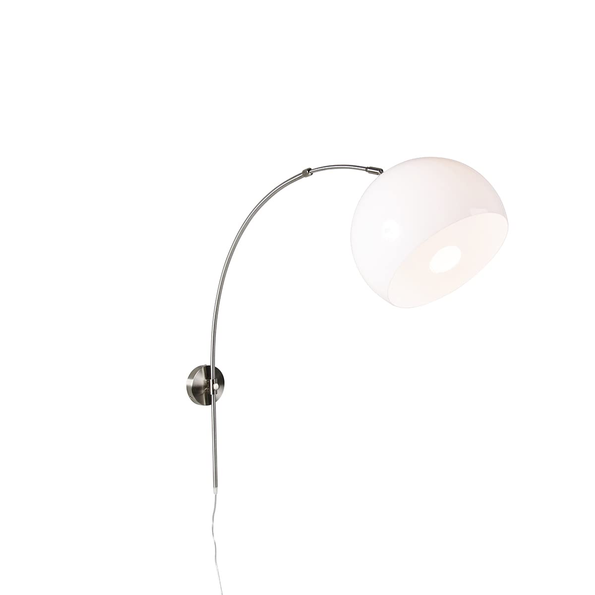 Qazqa - Modern Smarte Bogen-Wandleuchte Stahl I Silber I nickel matt mit weißem Schirm inkl. WiFi G125 - Bow Dimmer I Dimmbar I Wohnzimmer I Schlafzimmer - Stahl Rund - LED geeignet E27