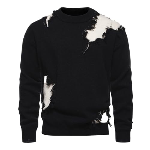 Crewneck Knitted Sweaters for Junior Boy Grunge Sweater Pullover y2k Tops Men Ripped Distressed Knit Sweater Jumpers