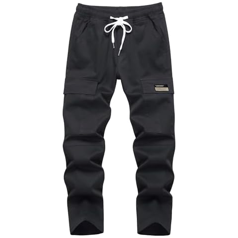 LOKTARC Boys' Stretch Pull On Cargo Pants Kids Straight Leg School Uniforms Pant Black Size 150/10-11 Years Cover