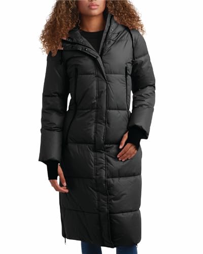 Image of Steve Madden Womens Long Puffer Jacket - Heavyweight Insulated Fall Maxi Winter Coats for Women Long Length Bubble Parka, Size Large, Black