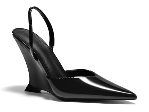 Coutgo Womens Slingback Wedge Heels Closed Pointed Toe D'Orsay Pumps Slip On Work Dress Shoes - Main Image