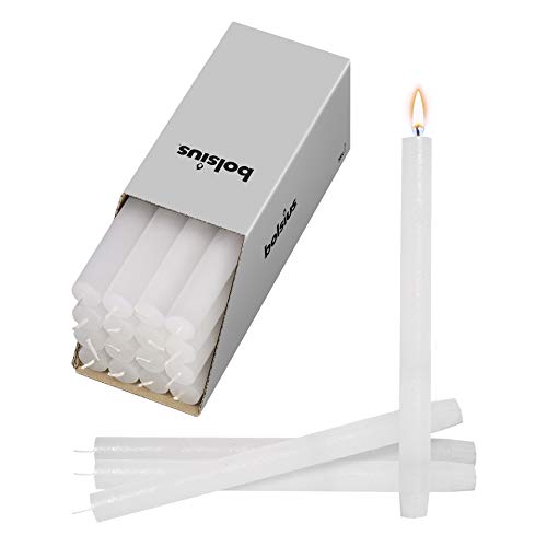 Bolsius Rustic White Household Candles – Set of 16 Unscented Clean Burning Smokeless 10.5 Inch Table Candlestick Decorations - Special for Dinner Wedding-Party- Birthday- Spa-Church,