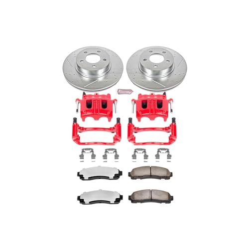 Image of PowerStop Front Brake & Caliper Kit for Ford Explorer Sport 2001-03 |Explorer Sport Trac 2001-02 - Drilled & Slotted Disc Rotors + Z36 Brake Pads + Red-Powder Coated Calipers, KC1923-36