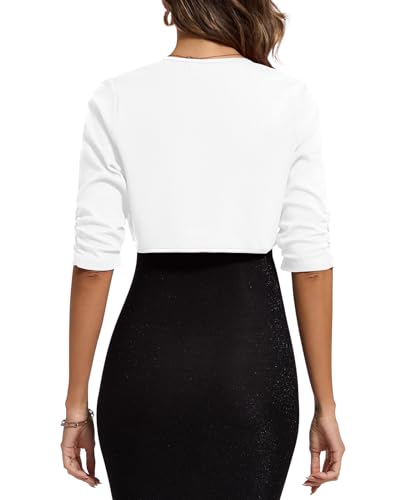 Image of MINTLIMIT Bolero Cardigans for Women Ruched 3 /4 Sleeve Open Front Cropped Cardigan Boleros Shrug Jackets for Evening Dresses