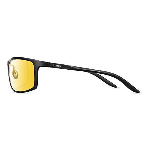 SOXICK HD Night Vision Glasses Polarized Unisex Adjustable Al-Mg Metal Frame Rainy Safe Driving Glasses (0020 - Black Frame)