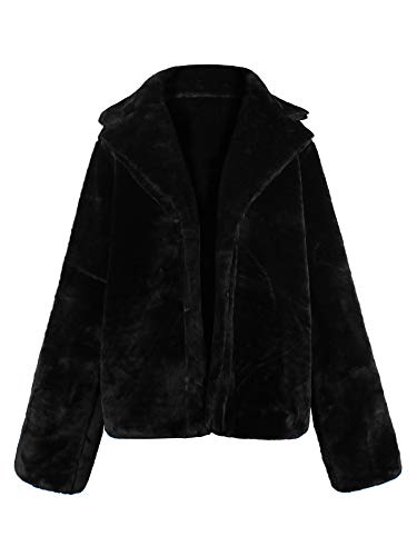 Leeofty Moda feminina inverno cor sólida casaco fofo entalhado colar manga comprida botão oculto gro