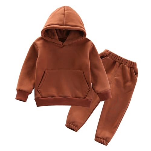 Girls Thicken Soft Sweatsuit Cotton Solid Color Outfits 2 Piece Long Sleeve Hoodies Sweatpants Tracksuit Winter Clothes
