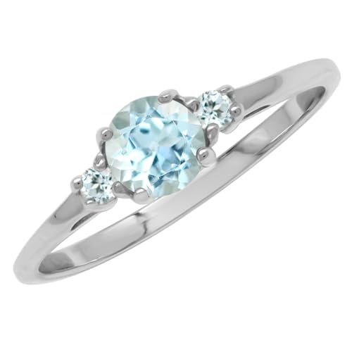 Silvershake Petite Genuine Blue Aquamarine White Gold Plated 925 Sterling Silver Ring Size 8