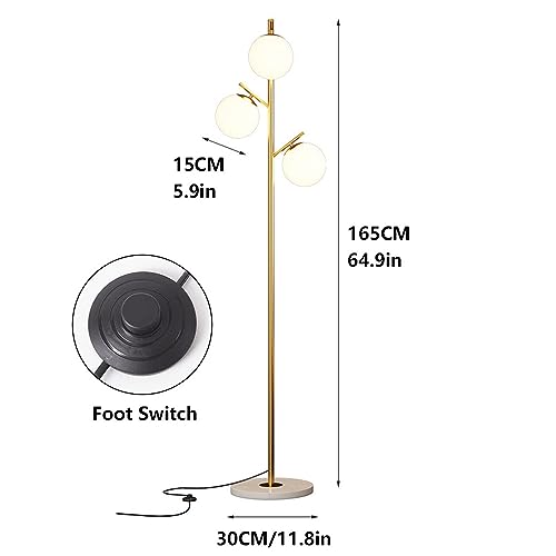 KSHSAA Lampada da terra a 3 luci Globo in vetro