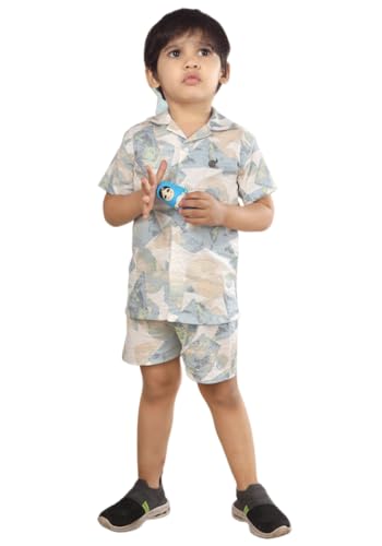 POLKA TOTS Cotton Half Sleeves Shirt With Shorts, All Over Print Cord Set for Baby Boy Kids