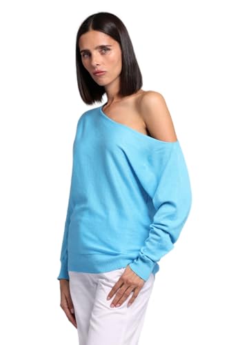 Image of Minnie Rose Womens Long Sleeve Off The Shoulder Cotton Cashmere Pull Over Sweater