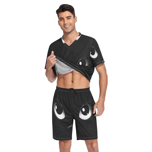 Men's Pajama Sleep Sets Short Sleeve V-Neck Pjs Sleepwear With Pockets, S-XXL3