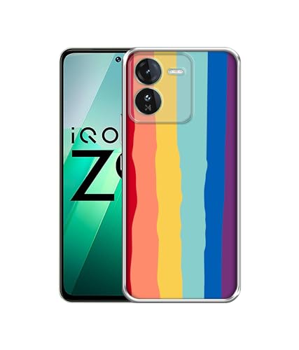 Image of Rainbow Printed Silicon Soft TPU Back Case Cover for iQOO Z9 5G, Blue