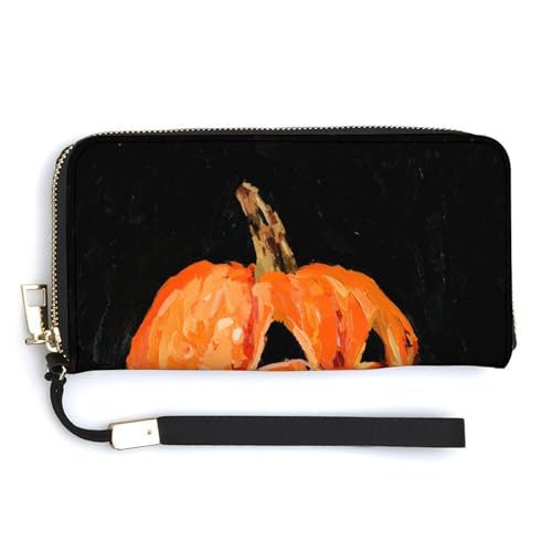 Halloween Pumpkin Horror PU Leather Clutch Long Bifold Wallet, Coin Purse Credit Pass Case, Durable Card-Holder Money Storage for Women Men