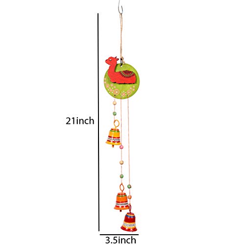 Image of Aakriti Art Creations Red Alpaka Wind Chime with 3 Metal Bells | Handmade Modern Art Wooden & Metal Wind Chime | Outdoor & Indoor Decorative Wind Chimes for Balcony, Garden, Living Room & Gifting