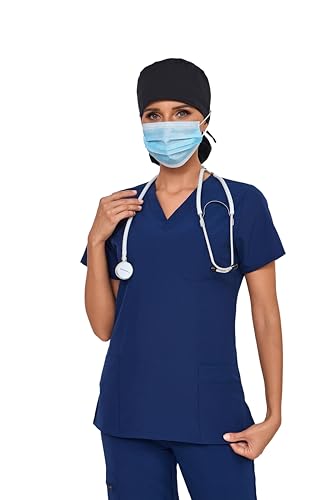 Image of Satin Lined Scrub Cap for Women, Bouffant Nurse Cap with Sweatband and Buttons, Adjustable Surgical Hat for Curly Hair, Braids, Long Hair and Buns