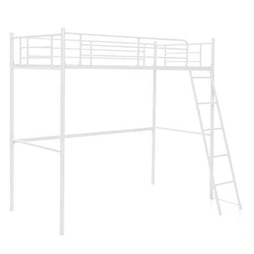 Multigot Loft Bunk Bed, Metal Ladder Bed Frame with Safety Guardrail, Single Space-Saving High Sleeper Beds for Kids Teens Adults (White)