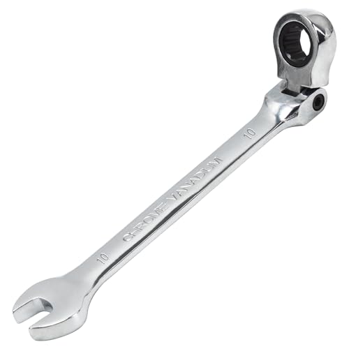 Llave Combinada de Carraca 10 mm Herramienta de llaves de Trinquete ángulo Ajustable de 180 °,72 Dientes, Acero al Cromo Vanadio
