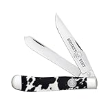 WHISKEY BENT HAT CO. Traditional Trapper Folding Pocket Knife 4.125' Closed Length 440C Stainless Steel Blades (Black Hide)
