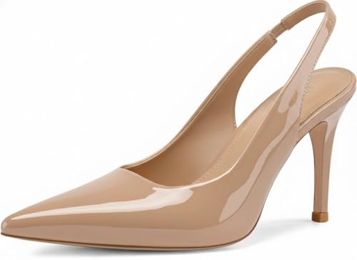 Image of heelchic Slingback Heels for Women Pointed Toe Stiletto Heel Closed Toe Pumps Slip on High Heels 2.95 inch Dress Pumps
