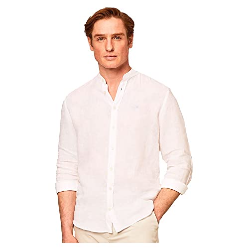 Hackett London Garment Dyed Linen P Camisa, Blanco, M para Hombre