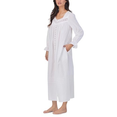 Image of Eileen West Sleepwear & Loungewear for Women - Dobby Stripe Collection - 100% Cotton Longsleeve Full-Length Robe Nightgown