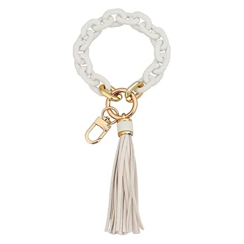 MythDone Chunky Chain Link Wristlet Keychain Acrylic Bangle Key Ring Bracelet Key Chain Cute Boho Modern Car Keychain Holder (White) Cover