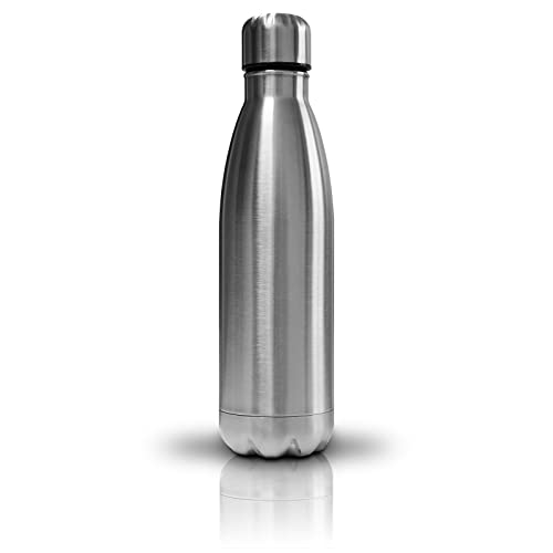 RE-GEN 500ml Stainless Steel Water Bottle Metal Twin Wall Vacuum Insulated Drinking Flask, Silver, 500 ml