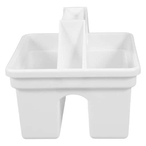 Image of Vaguelly White and Small Compartments Organizer with Built-in Handle Plastic Desk Versatile Storage Caddy for Pens and Scissors, for Office the Go Use by Students and Teachers