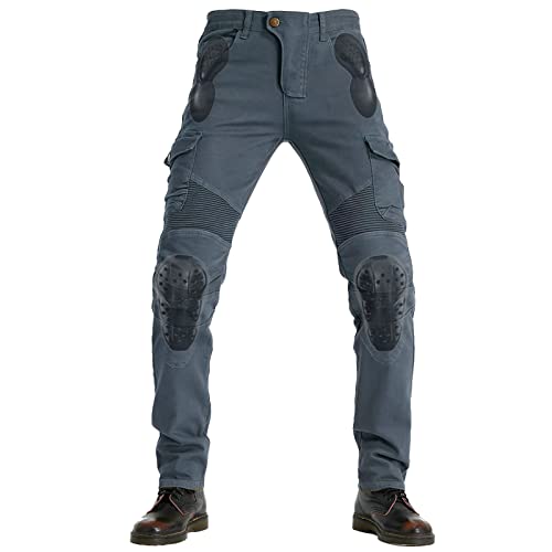 QIYUANT Pantalones de Motocicleta Hombre Mujer Moto Jeans Resistencia al Desgarro Retro Elásticos con Equipo de Protección Mejorada Desmontable Caída (Gris, L)
