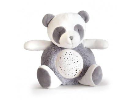 Veilleuse Musicale et Lumineuse Panda Gris 20 cm - Projection, Sons Nature, Musique - Peluche, Doudou - Set Cadeau Bebe et Carte